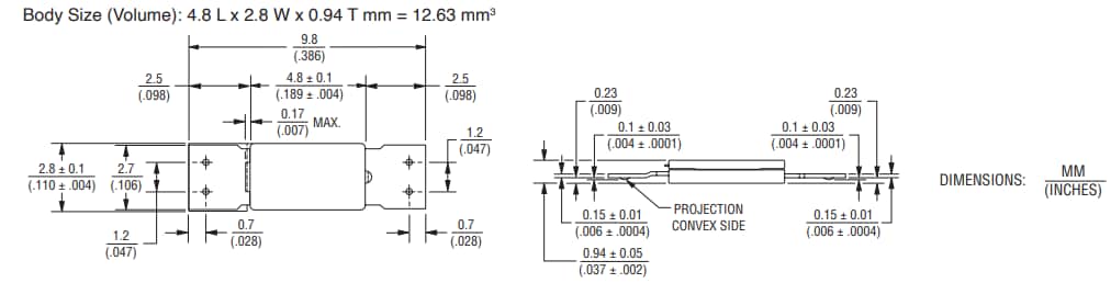 Mechanical Drawing - Bourns NX Series Thermal Cutoff (TCO) Devices