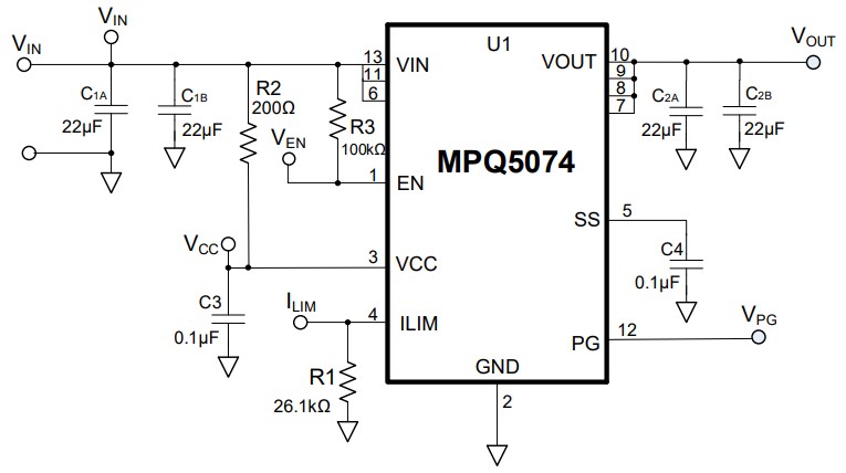 Schematic - Monolithic Power Systems (MPS) EVQ5074-G-00A Evaluation Board