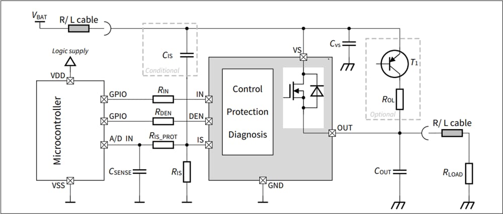 Application Circuit Diagram - Infineon Technologies BTS50007-1LUA Smart High-Side Power Switch