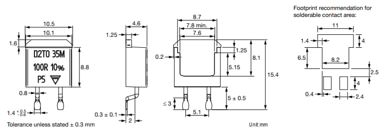 Mechanical Drawing - Vishay / Sfernice D2TO35M Surface-Mount Power Resistors