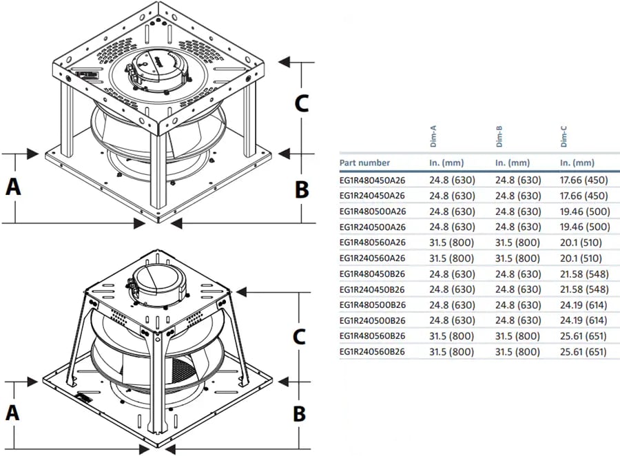Mechanical Drawing - ebm-papst EC Modular Plenum Fans