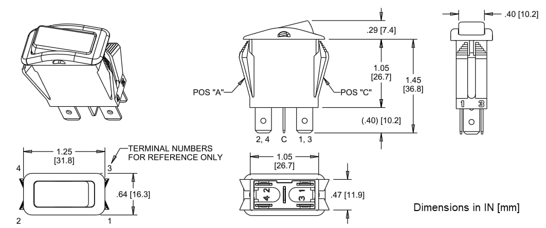 Mechanical Drawing - OTTO K1 & K2 Rocker Switches