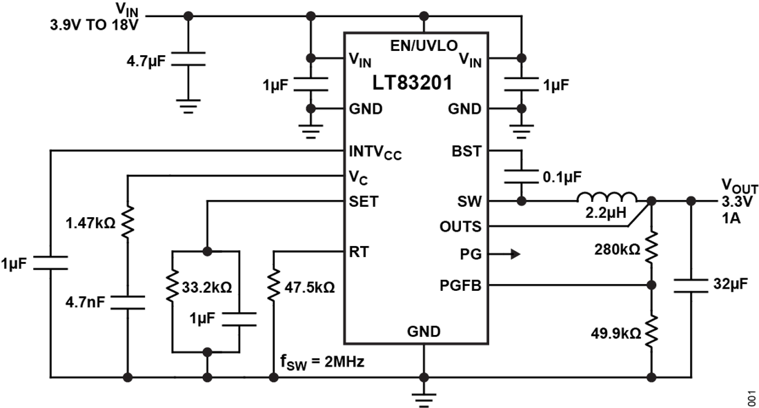 Application Circuit Diagram - Analog Devices Inc. LT83201 Step-Down Ultra-Low Noise Regulator