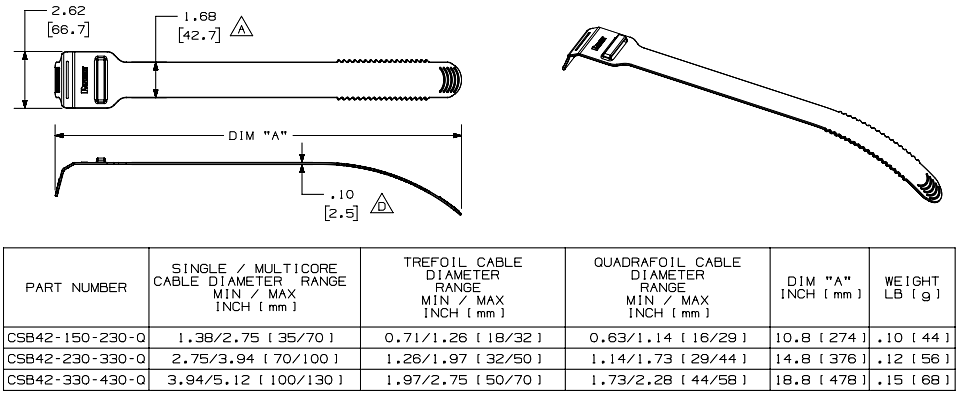 Mechanical Drawing - Panduit CSB42 Cable Cleat Cushion Sleeves