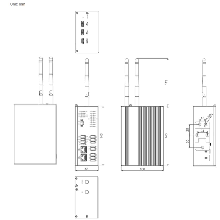 Mechanical Drawing - EDATEC ED-IPC3630 Raspberry Pi CM5 Industrial Box PCs