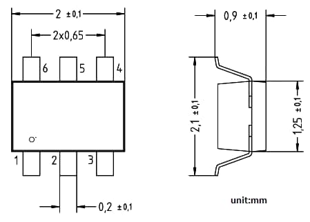 Mechanical Drawing - Diotec Semiconductor BC846PN General-Purpose NPN+PNP Transistor