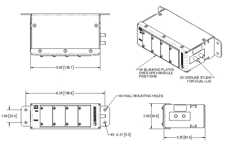 Mechanical Drawing - ZZZ-Transtector CPX Surge Protector 4-Position Chassis