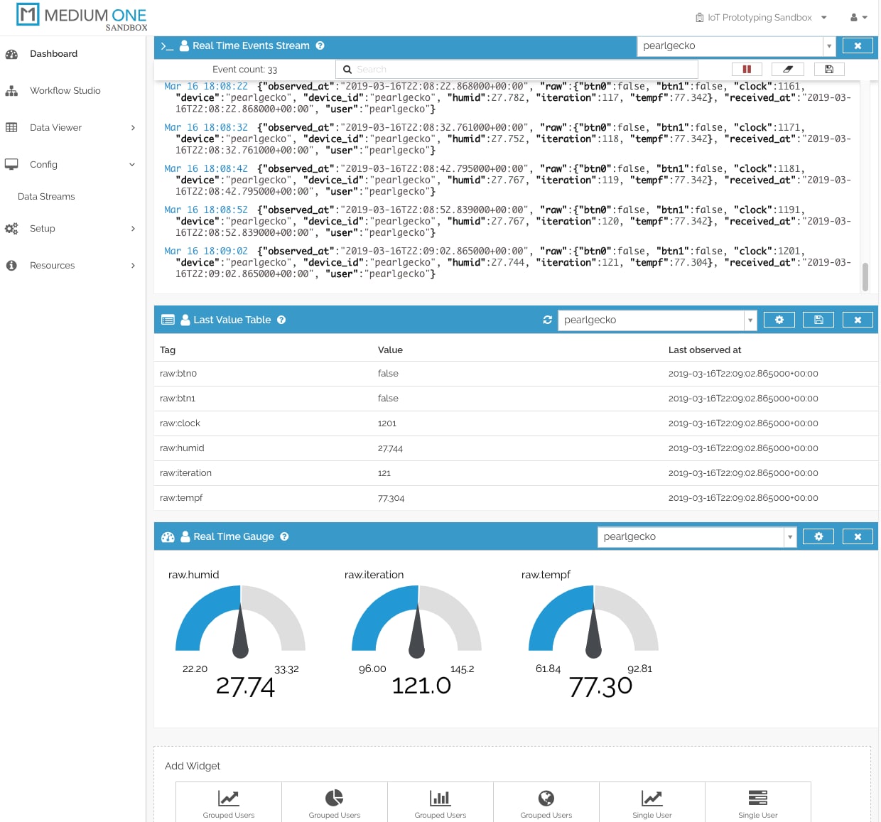 Real Time Gauge Widgets Added to Dashboard