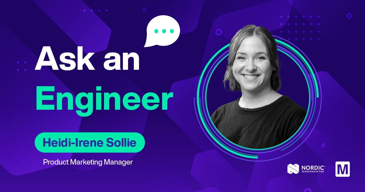 A collage of three social media images with the same design- 'Ask an Engineer; Heidi-Irene Sollie, Product Marketing Manager'; a female engineer headshot in black and white over a purple background with geometric shapes